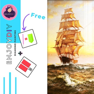 ครอสติสคริสตัล 5d diy diamond painting แบบเม็ด ลาย เรือสำเภาแสงทอง ติดเต็ม เม็ดกลม พร้อมส่งจากไทย EnjoyDIY