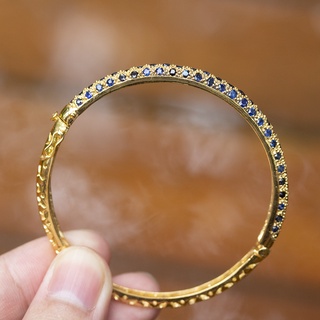กำไลข้อมือพลอยไพลิน(BLUE SAPPHIRE)ตัวเรือนเงินแท้92.5%ชุบทองคำ พลอยแท้จากบ่อกาญจนบุรี