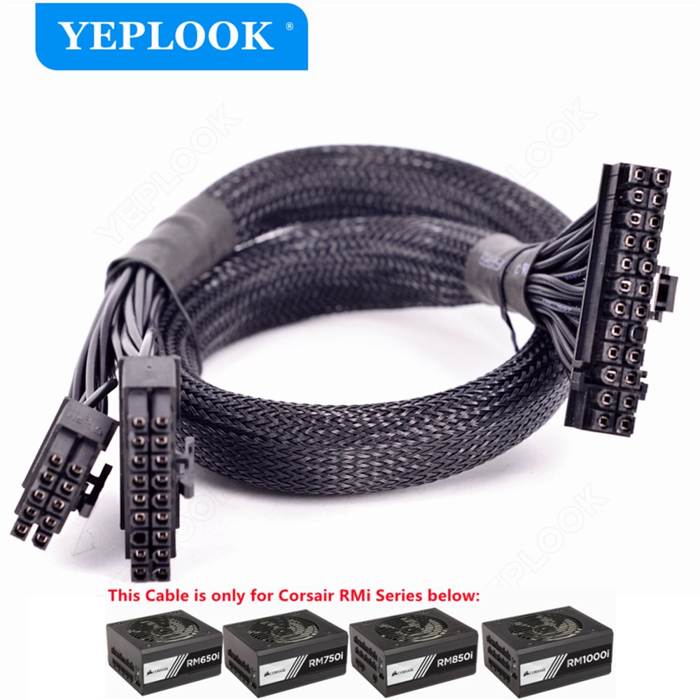 10pin + 18Pin ถึง 24Pin 20 + 4Pin สายไฟ Sleeved สําหรับ Corsair RMi Series Modular PSU RM650i RM750i