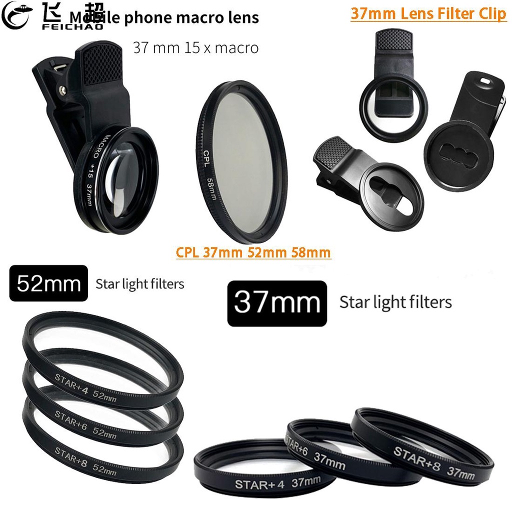 Macro 15x 20x Camera Lens Filter Set 37mm For Mobile Phone Clip 52mm