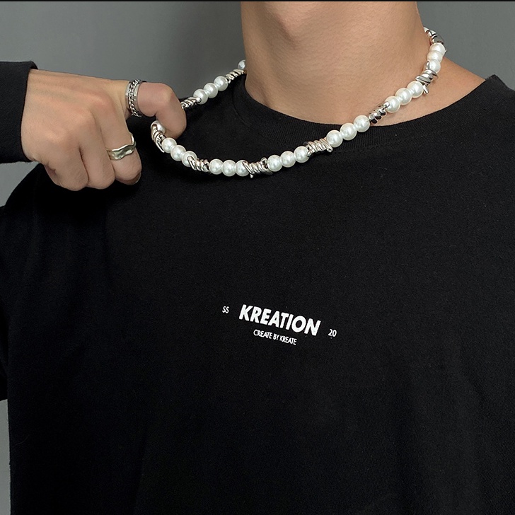 Thorn hip hop punk สร้อยคอเย็บสร้อยคอมุกผู้ชายและผู้หญิง hip hop clavicle chain