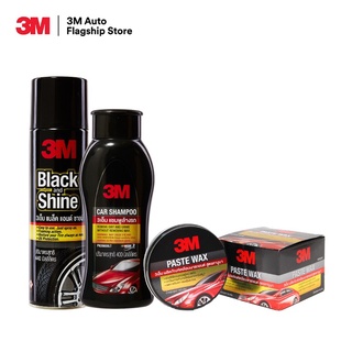 3M Set แชมพูล้างรถ Car Shampoo ขนาด 400ml. PN39000LT + เคลือบเงารถยนต์ สูตรคานูบา PN39526LT + Black &amp; Shine โฟมทำความสะอาดเคลือบยาง