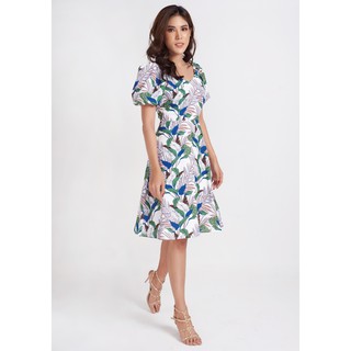 Lady Plus เดรสลายใบไม้แขนบอลลูน | Leaves Print Puff Dress by Dress Code ชุดเดรส