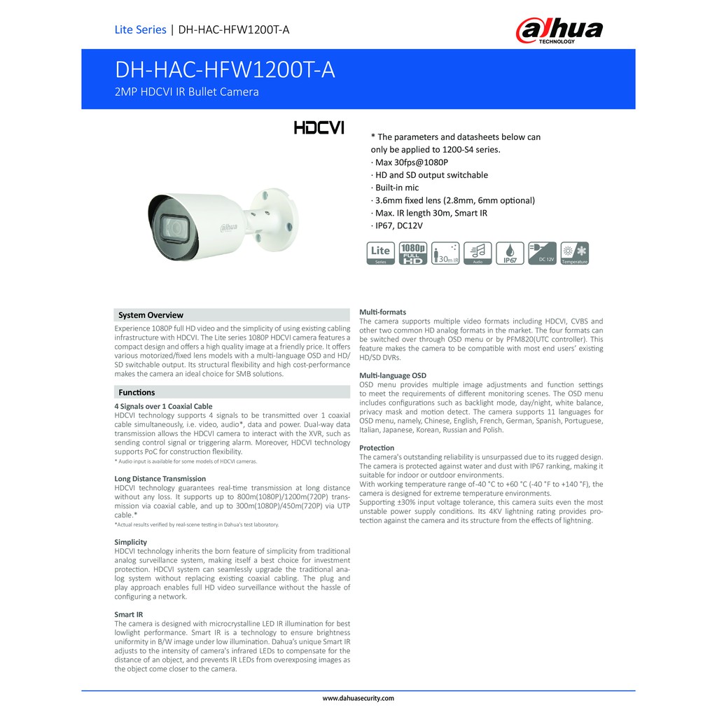 HAC-HFW1200T-A(HAC-HFW1200TP-A-S4)(3.6mm) กล้องวงจรปิด มีไมค์ Dahua 2MP ...