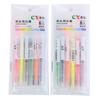 ไฮไลท์ ปากกาไฮไลท์ ปากกาเน้นข้อความ มี 2 หัว ครบทุกสี จัดส่งพร้อมซอง (Highlighter / Marker Pen) (แพ็ค 6 แท่ง)