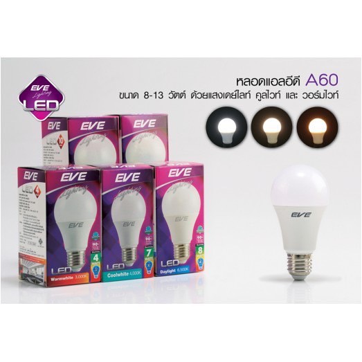 หลอดไฟ LED Bulb A60 E27 11W 30000ชั่้วโมง รับประกัน 1ปี เต็ม EVE