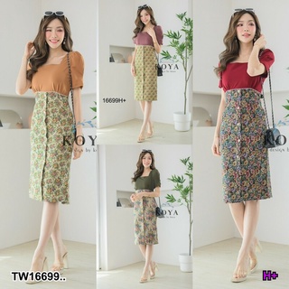 MM16699 เดรสคอเหลี่ยมทูโทน แต่งกระดุม5เม็ด ซับในทั้งตัว Two tone square neck dress Decorate with 5 buttons Fully lined..