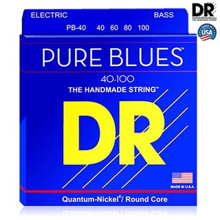 DR Strings PB-40 สายกีตาร์เบส 4 สาย Pure Blues Quantum Nickel Bass Strings, Light 40/100 ** Made in U.S.A.**