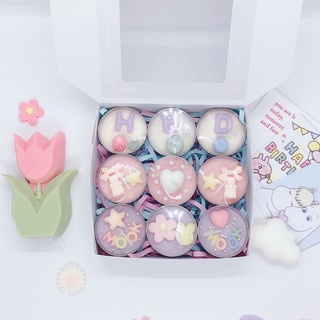 เทียนหอมกล่องtealight 9 ชิ้น ใน 1 เซ็ต แจ้งกลิ่น,สีและอักษรในหมายเหตุได้เลยค่า