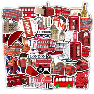 สติ๊กเกอร์ pvc ลาย london red bus telephone booth กันน้ําได้ 50 ชิ้น