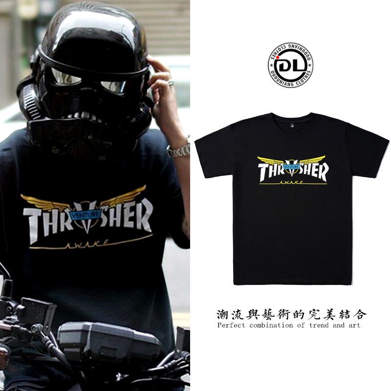 ▬Wang Yibo Weibo เปลวไฟเดียวกันเสื้อยืดชาย Transformers joint ปีกแขนสั้น hip-hop หลวมเสื้อยืด