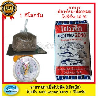 อาหารปลากินเนื้อ โปรฟีด 2040 เบอร์ 1 (1 กิโลกรัม )  สูตรเร่ง โปรตีน 40 % ใช้ได้กับปลาทุกชนิด