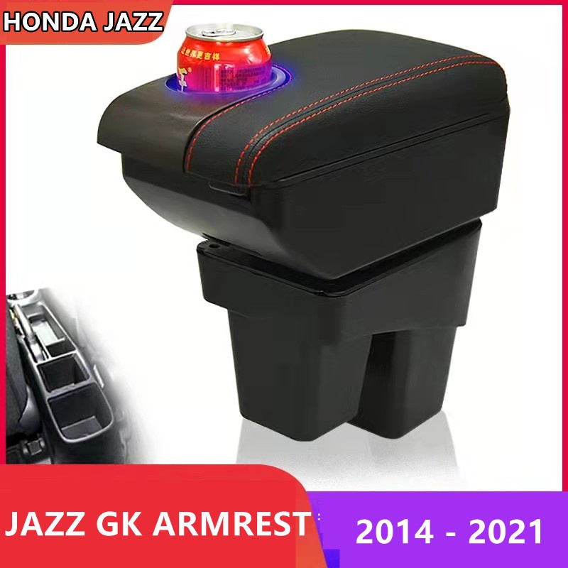 กล่องเก็บของที่พักแขนคอนโซลกลางรถยนต์ ปรับได้ พร้อมช่องเสียบ usb และที่วางแก้ว สําหรับ Honda Fit Jazz GK5 2014-2020