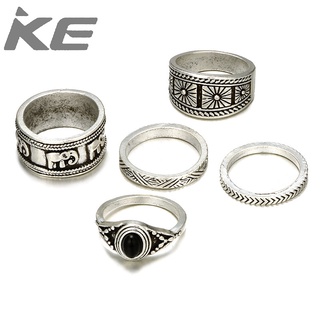 Rings Totem Black Stone 5 Piece Ring Set for girls for women low price