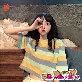 🧸💦𝑩𝒓𝒂𝑩𝒓𝒂𝑩𝒓𝒂⛱️🧸  #f-004 เสื้อยืดเอวลอยแขนสั้นผู้หญิงฤดูร้อนแบบใหม่ แถบสายรุ้ง