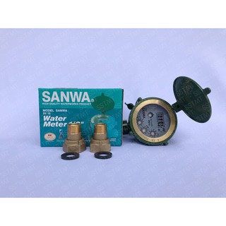 มิเตอร์น้ำ มิเตอร์น้ำทองเหลือง มาตรวัดน้ำซันวา SANWA ขนาด 1/2" (4หุน)