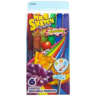 Mr. Sketch 1924064 Stix Washable Scented Markers, Fine-Tip, 6-Count,Assorted Colors ปากกามาร์คเกอร์หัวเล็กแพค 6 ด้าม