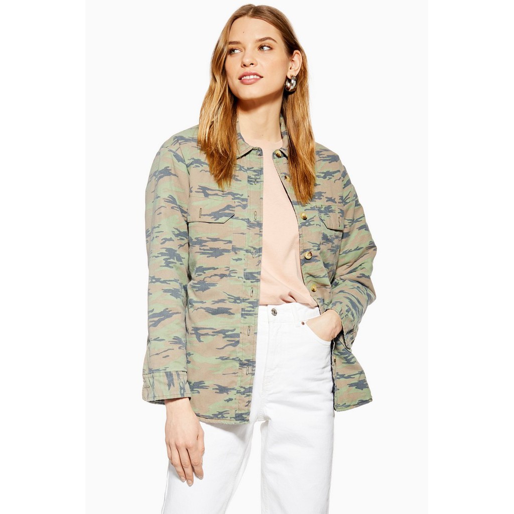 TOPSHOP เสื้อแจ็คเก็ต Padded Camouflage รุ่น 11R36NKHA สีกากี