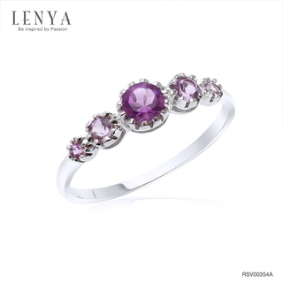 Lenya Jewelry แหวนเงินแท้ 925 ชุปทองคำขาวประดับพลอย สีม่วงอเมทิสต์ (Amethyst)  ประดุจดั่งกลุ่มดาวเล็กๆ