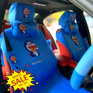 💥ชุดหุ้มเบาะรถ🚘 ลายโดเรม่อนสีฟ้าเข้ม 10ชิ้น