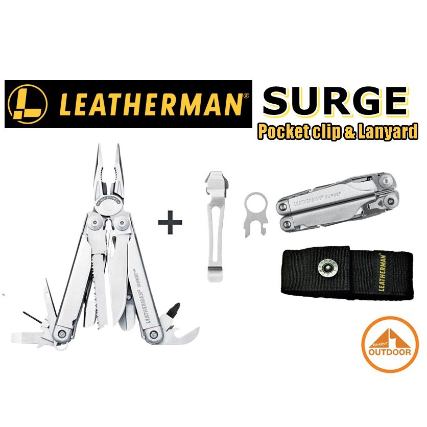 Leatherman Surge + Pocket Clip & Lanyard เครื่องมืออเนกประสงค์พร้อมคลิปเหน็บ พกพาสะดวกง่ายยิ่งขึ้น
