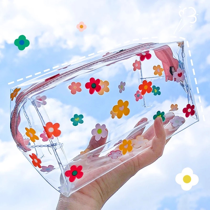 กระเป๋าดินสอ PVC แบบใส กันน้ํา แบบพกพา สําหรับนักเรียน เครื่องเขียน โรงเรียน