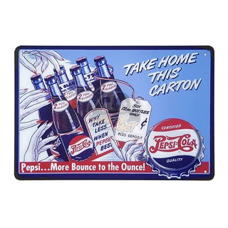 ป้ายสังกะสีวินเทจ Pepsi Cola, More Bounce to the Ounce!, ขนาด 20x30 ซม.