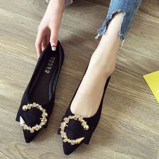 รองเท้าทำงานสีดำ Flats Diamond Loafers