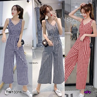 TW13316 Jumpsuit จั้มสูทแขนกุดลายสก็อตขากระบอก