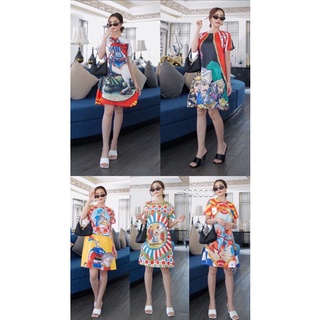 มินิเดรสแขนสั้น พิมพ์ลาย D&amp;G