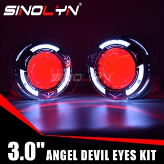 Sinolyn Angel Devil Eyes เลนส์โปรเจคเตอร์ 3.0 นิ้ว Bi-xenon โลหะ สําหรับไฟหน้ารถยนต์ H4 H7