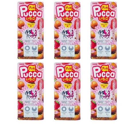 Meiji Pucca strawberry cream snacks x6 packs DIRECT FROM JAPAN!
