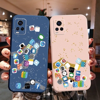 เคสโทรศัพท์มือถือ ขอบสี่เหลี่ยม ลายแอปตลก สําหรับ VIVO T1X Y02S Y21 Y15A Y15S Y33S Y21T Y11S Y12S Y21A Y1S Y91C Y01