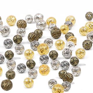 4/6/8/10/12mm Hollow Ball Flower Metal Beads Gold/Bronze/Silver Plated Filigree Spacer Beads For Jewelry Making