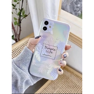 เคสไอโฟน11 สีใสเลเซอร์ลายใบไม้