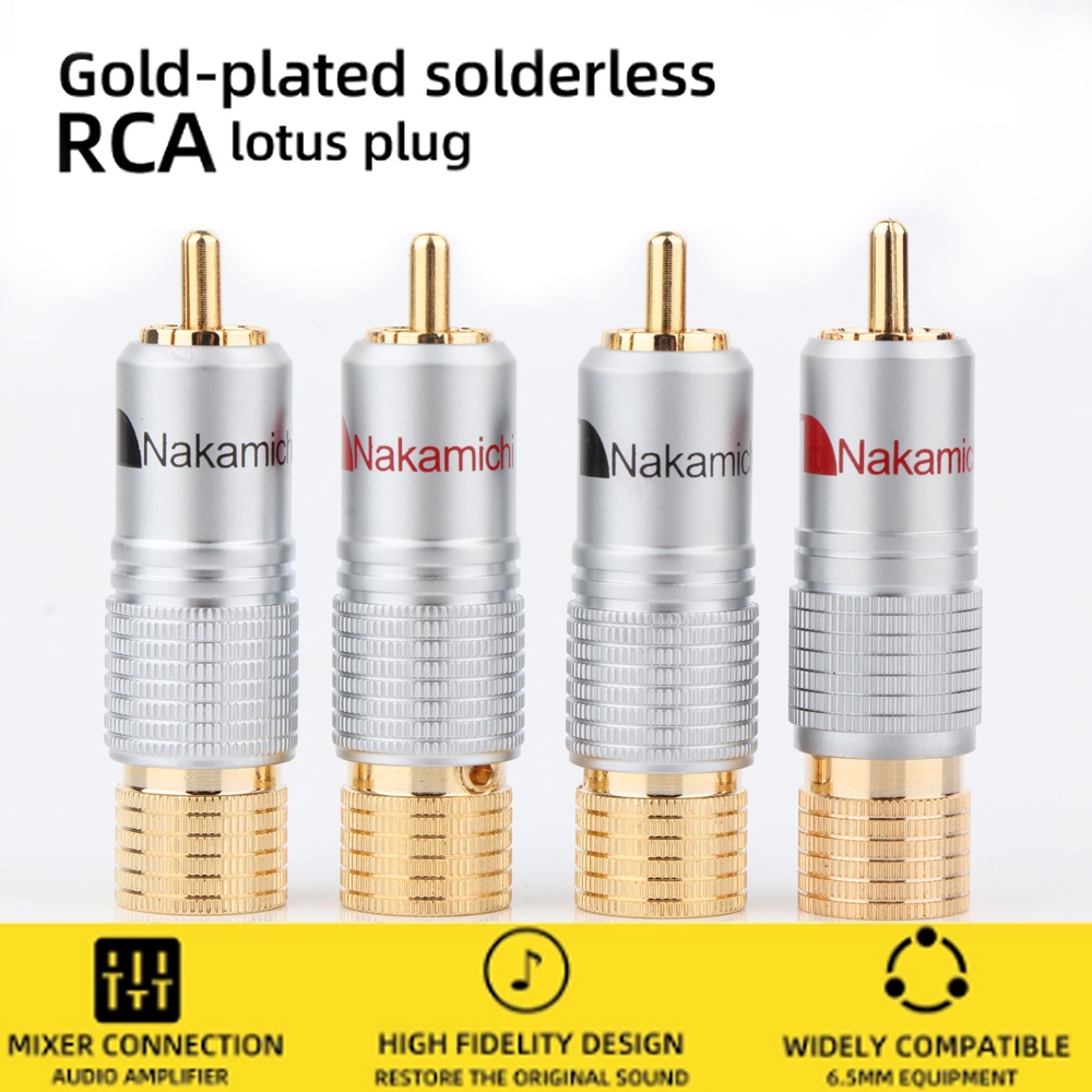 4Pcs Nakamichi RCA Plug Audio Cable Connector 24K Glod Plated+ Shipping Free +100% New