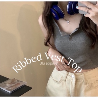 Ribbed vest top with front button ◽️◾️เสื้อกล้าม ครอป ผ้ายืด รุ่นนิ่ม สีดำ และ สีเทา มีกระดุมหน้า สินค้าพร้อมส่ง