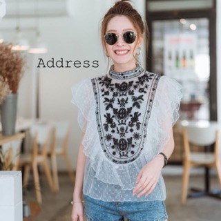 เสื้อคอปีนซีทรูเนื้อผ้ามีลายจุด
