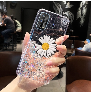 เคส Realme X7 Pro 5G Back Cover Fashion Bling Glitter Star Transparent Phone Case With Daisy Folding Stand Holder Softcase เคสโทรศัพท์ เรียวมี X7Pro 5G Casing