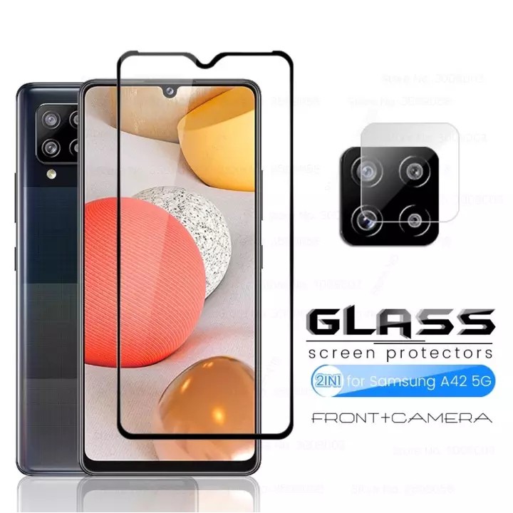 🔥โค้ดINC99LLE ลด70บาท🔥2in1 Samsung A42 ฟิล์มเลนส์กล้อง + ฟิล์มกระจกเต็มจอขอบดำ ฟิล์มกันกระแทก