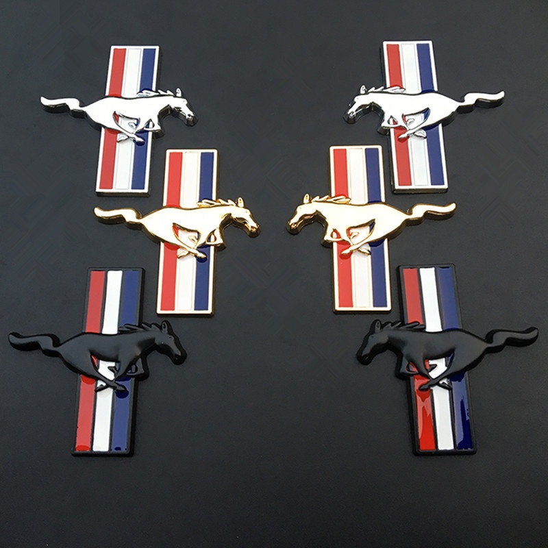 1 คู่ 3D Chrome โลหะ Mustang Running Horse Fender Trunk Badge Decal ด้านหน้า Grille Emblem สติกเกอร์