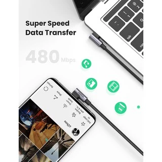 UGREEN สายเคเบิล USB C เป็น USB C หัว 90 องศา กำลังไฟ 100W 5A