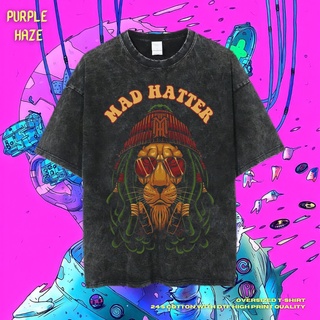 เสื้อยืด ขนาดใหญ่ พิมพ์ลาย Haze Mad Hatter สีม่วง | หินล้างทําความสะอาด | เสื้อยืด ขนาดใหญ่ | เสื้อท็อปสามารถปรับแต่งได้