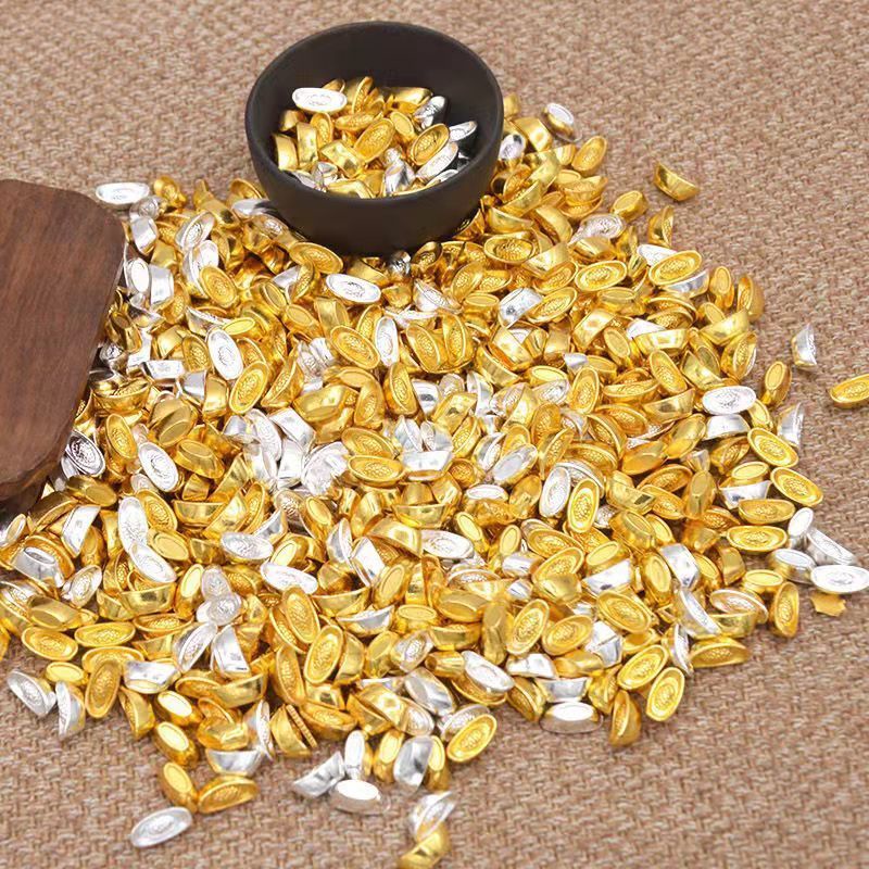 (แท่งทองและแท่งเงิน) Combo แท่งทองเทพเจ้าความมั่งคั่งโลหะ 10 แท่ง ขนาดเด็ก 11x5x4mm