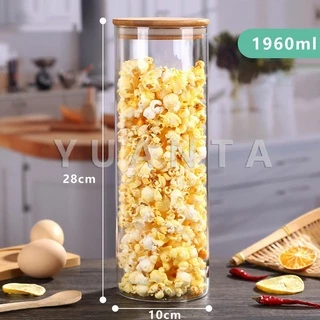 YUANTA โหลแก้วฝาไม้ ฝากันความชื้นเป็นไม้ไผ่ โหลพาสต้า ถังเก็บน้ำในครัว Borosilicate glass