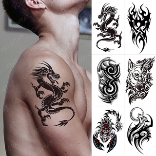 สติกเกอร์รอยสักชั่วคราว กันน้ํา ลายมังกรไฟ หมาป่า แมงป่อง ศิ…