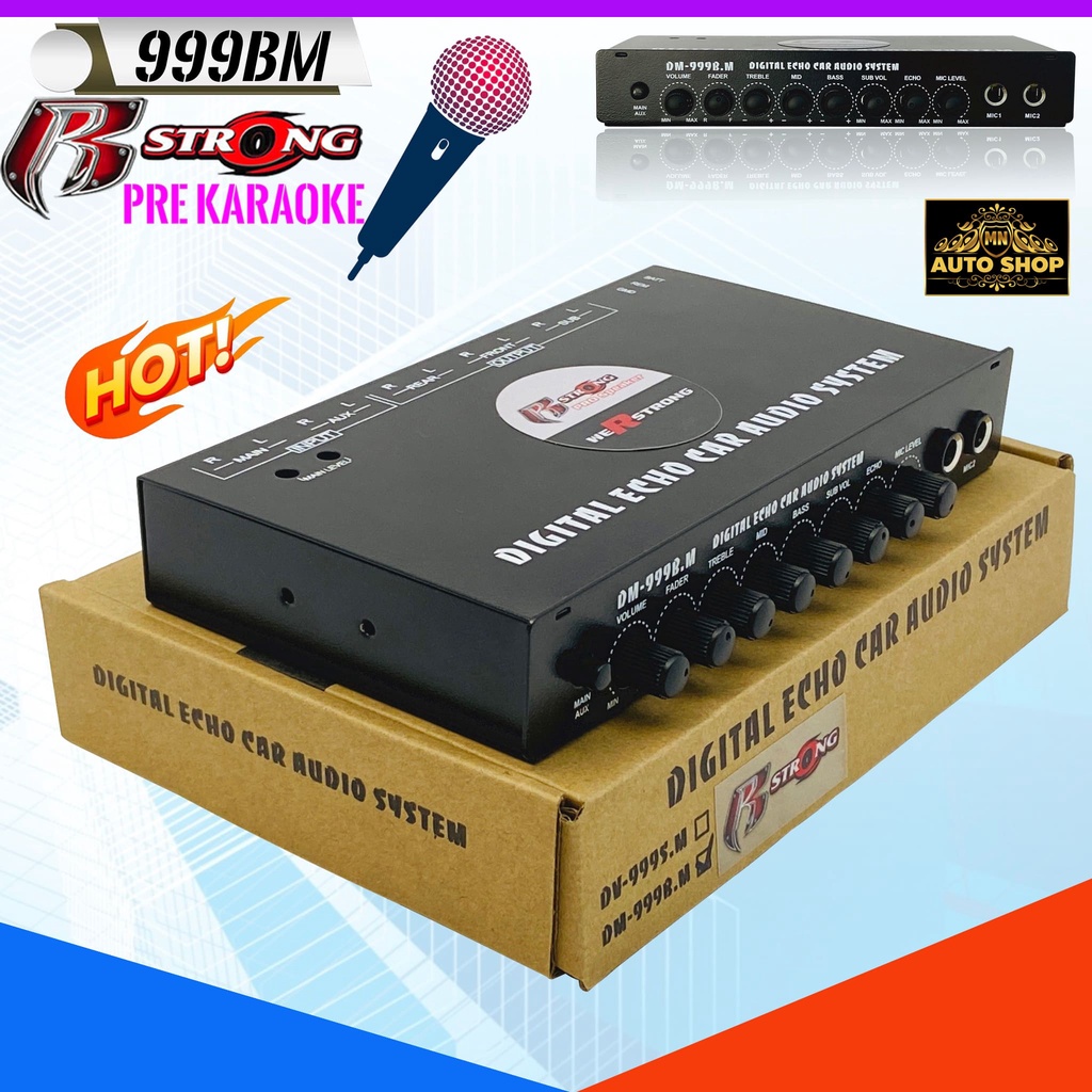 ปรีเสียบไมค์รถยนต์ ปรีใส่ตู้ลำโพงบูลทูธ R STRONGรุ่นDM-999BM ปรีคาราโอเกะ ปรีไมค์ เสียบไมค์ได้ 2 ช่อ