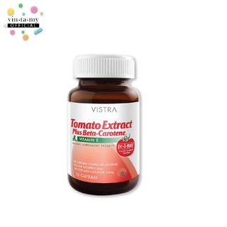 [สารสกัดจากมะเขือเทศ] VISTRA(วิสทร้า) TOMATO EXTRACT PLUS BETA-CAROTENE &amp; VITAMIN E ขนาด 30 แคปซูล [EXP.03/12/2023]]