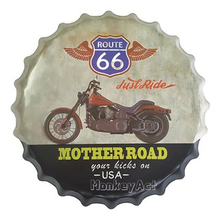 ป้ายสังกะสีวินเทจ Route 66 Mother Road (ฝาจีบ)