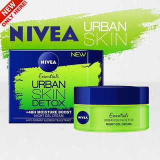 NIVEA ESSENTIALS URBAN SKIN DETOX +48H MOISTURE BOOST NIGHT GEL CREAM ครีมมอยซ์เจอร์ไรเซอร์ดีท็อกซืฟื้นฟูผิวหน้าสูตรใหม่